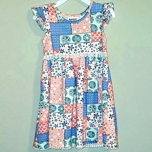 Blueberi Boulevard-Toddler Girl's Patchwork Collage Dress-Blue/Orange